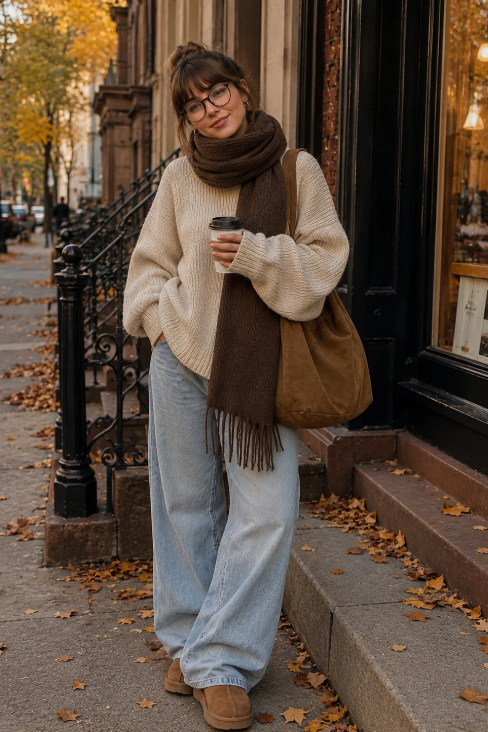 Cozy oversized sweater with scarf and beanie