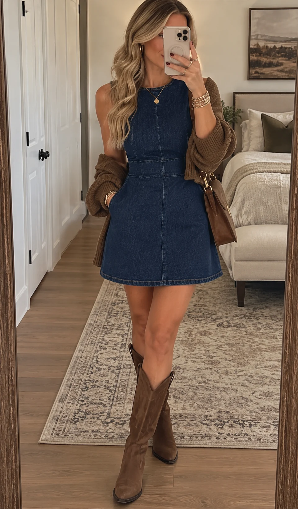 denim shirt dress, western ankle boots