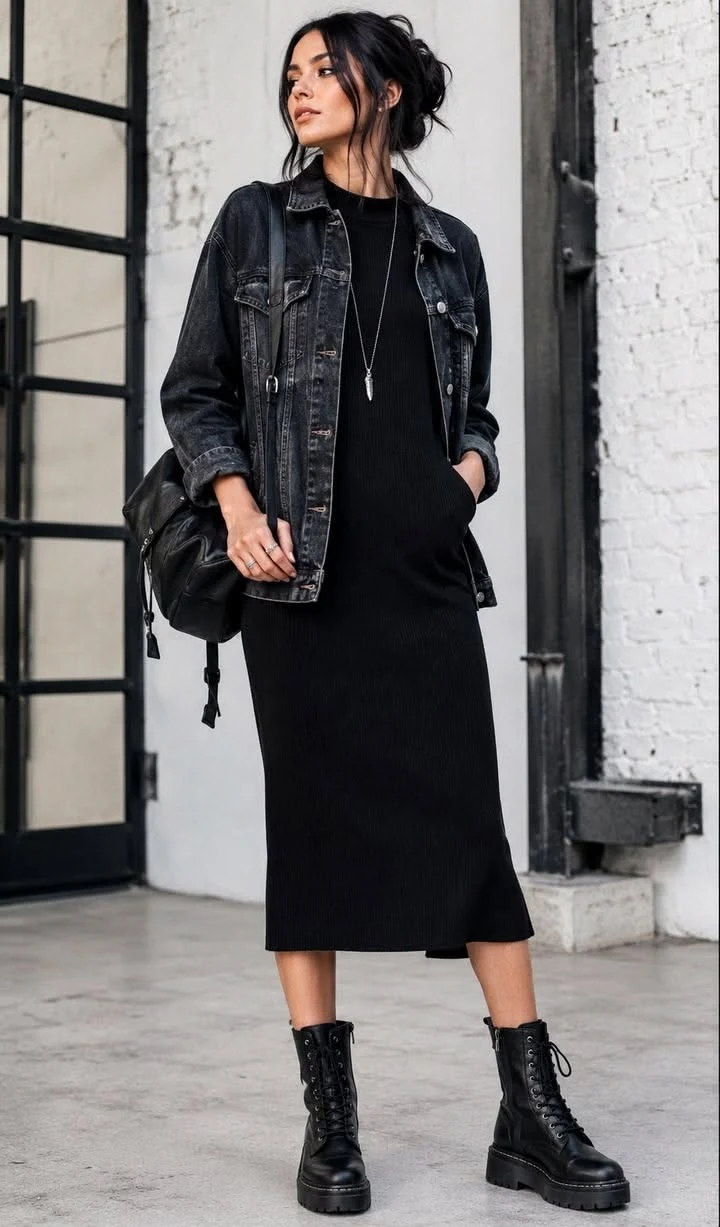 shirt dress, combat boots
