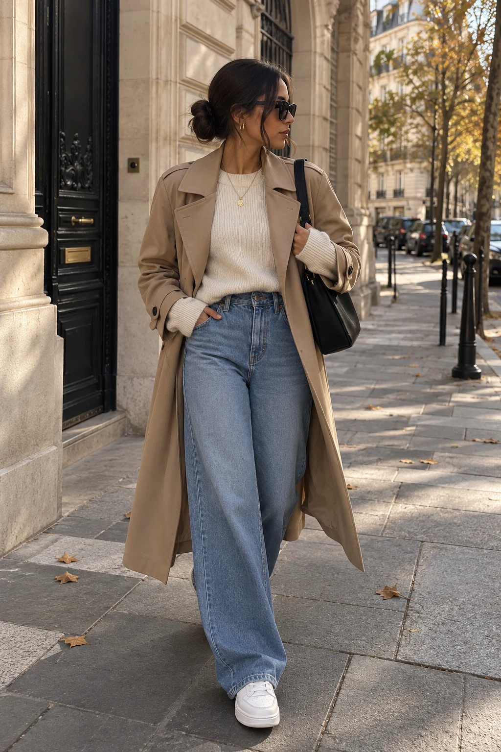 Trench Coat and White Sneakers for Busy Days fall outfit for women in their 20s