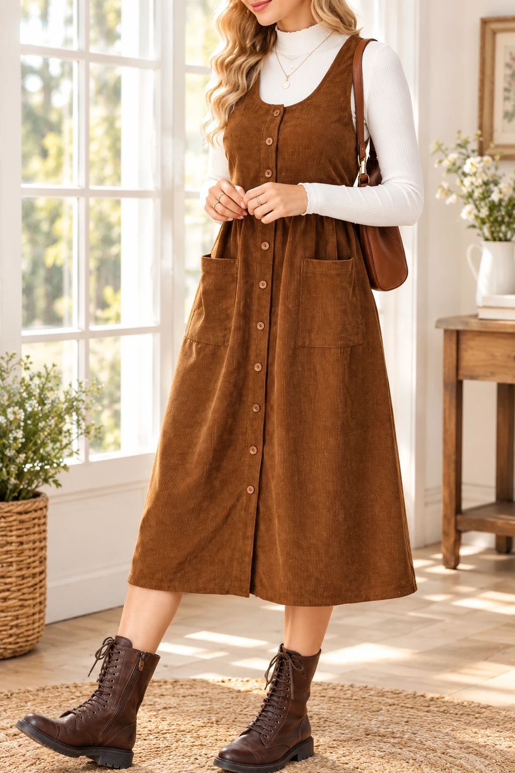 Corduroy Dress in a Rich Autumn Shade fall outfit for women in their 20s