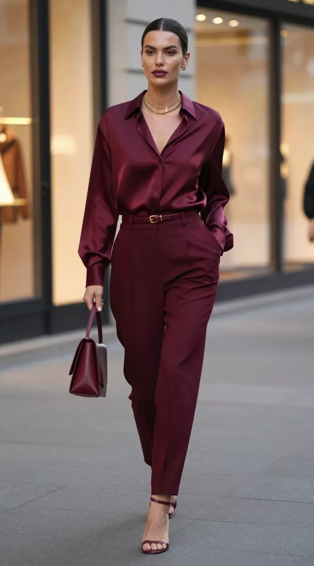 Burgundy From Head to Toe fall outfit for women in their 20s
