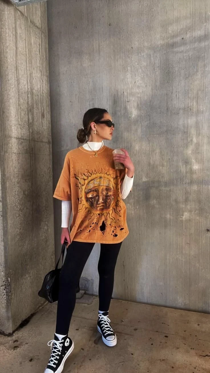 Oversized Shirt and Leggings for a Relaxed Day fall outfit for women in their 20s