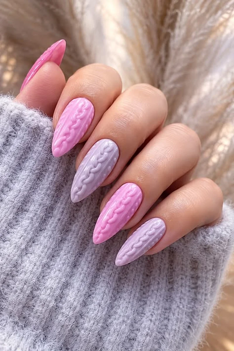 Lavender sweater texture nails with knit pattern