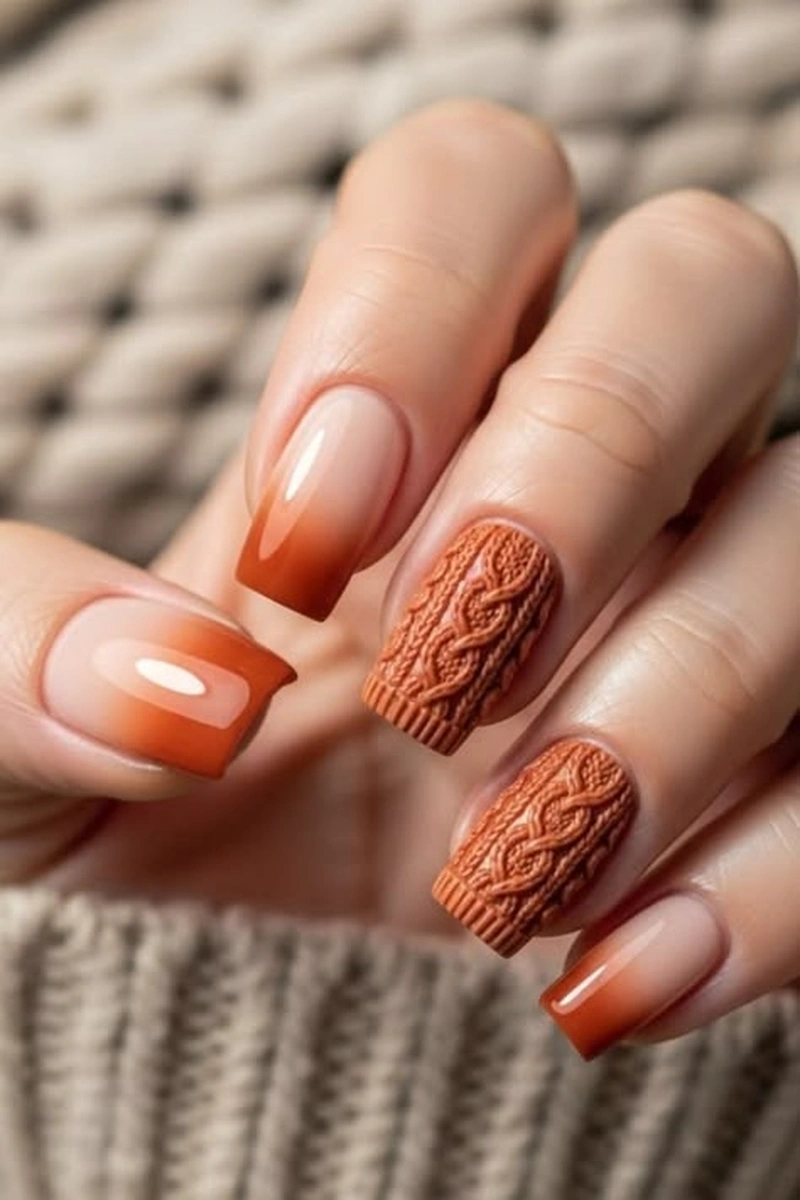 Ombre sweater knit nails blending soft shades