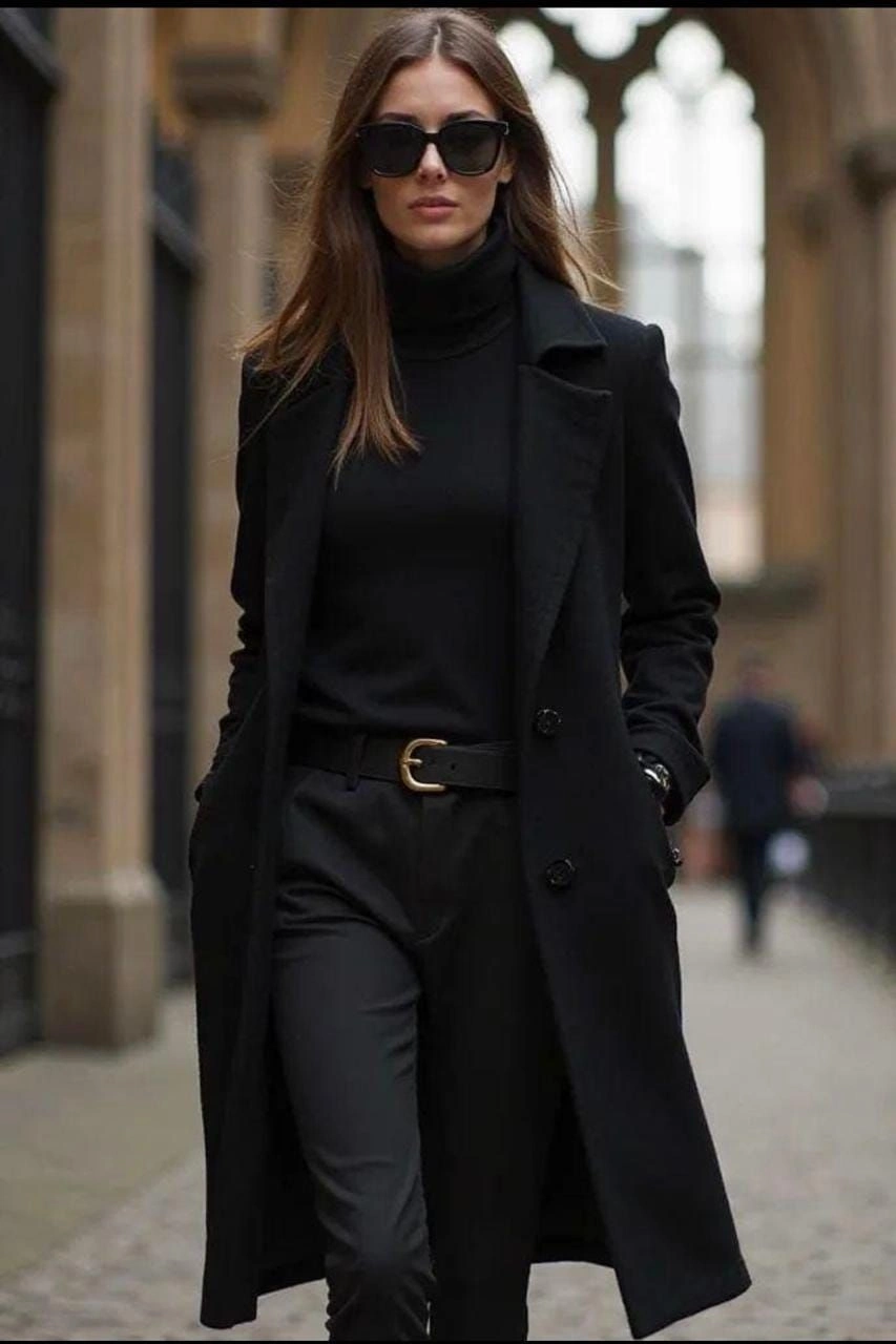 All black elegant winter outfit for women over 40