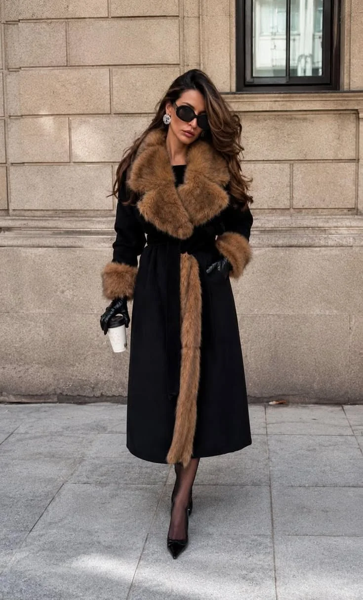 Coat with faux fur collar outfit for women over 40