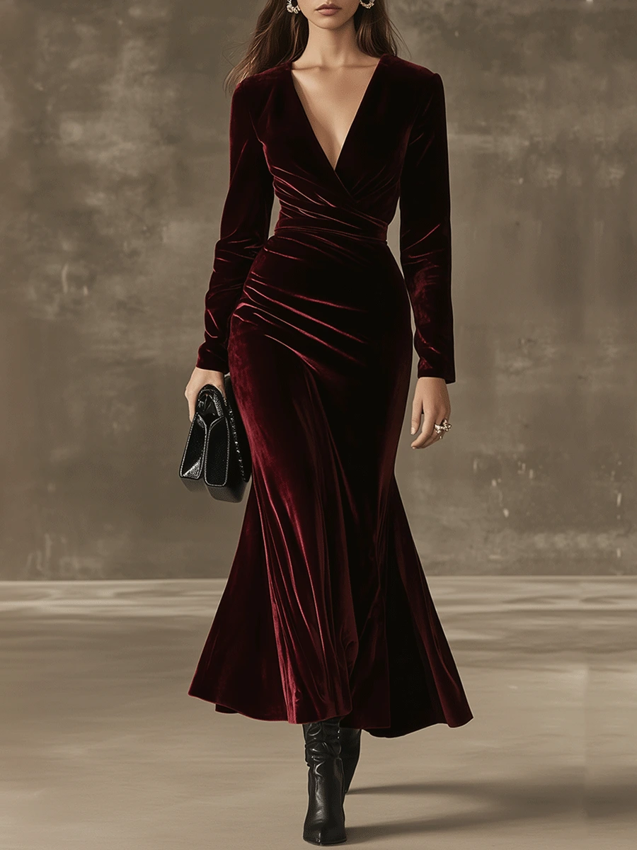 Velvet dress outfit for women over 40 in winter