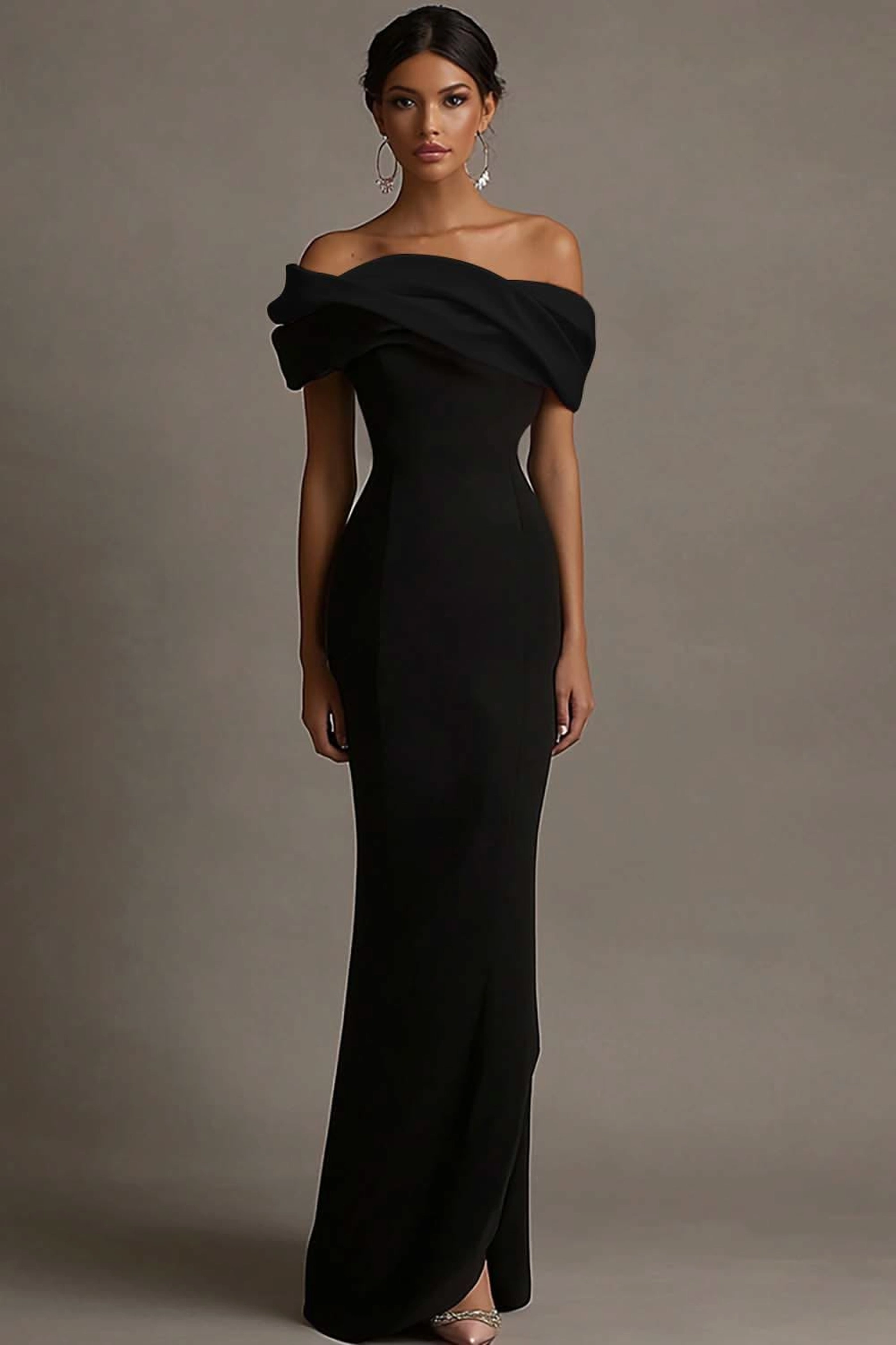 Tall woman wearing a long evening gown