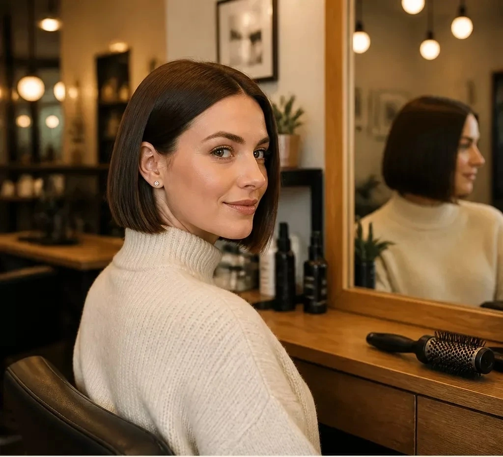 Blunt bob haircut with full ends on thin straight hair