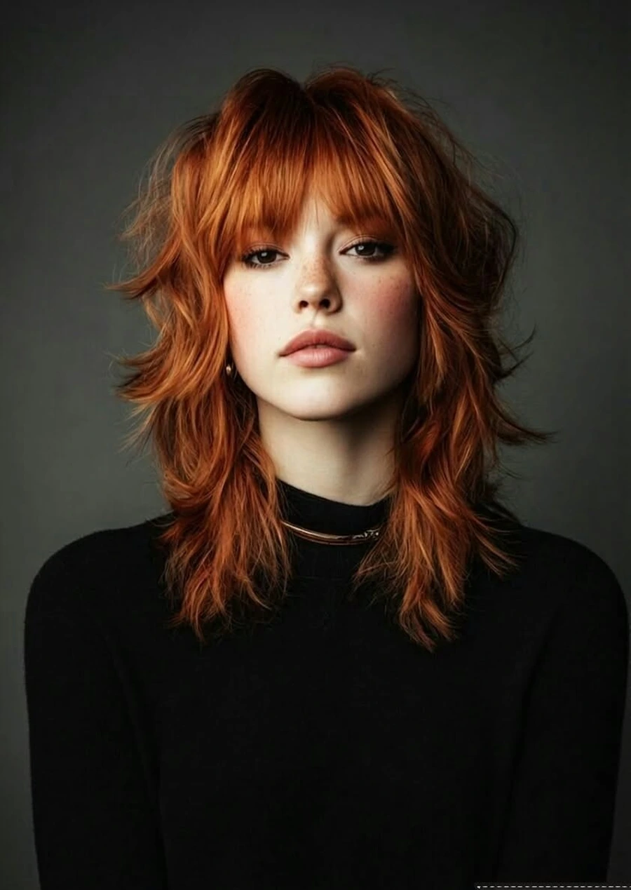 Shag haircut with short crown layers for thin hair volume