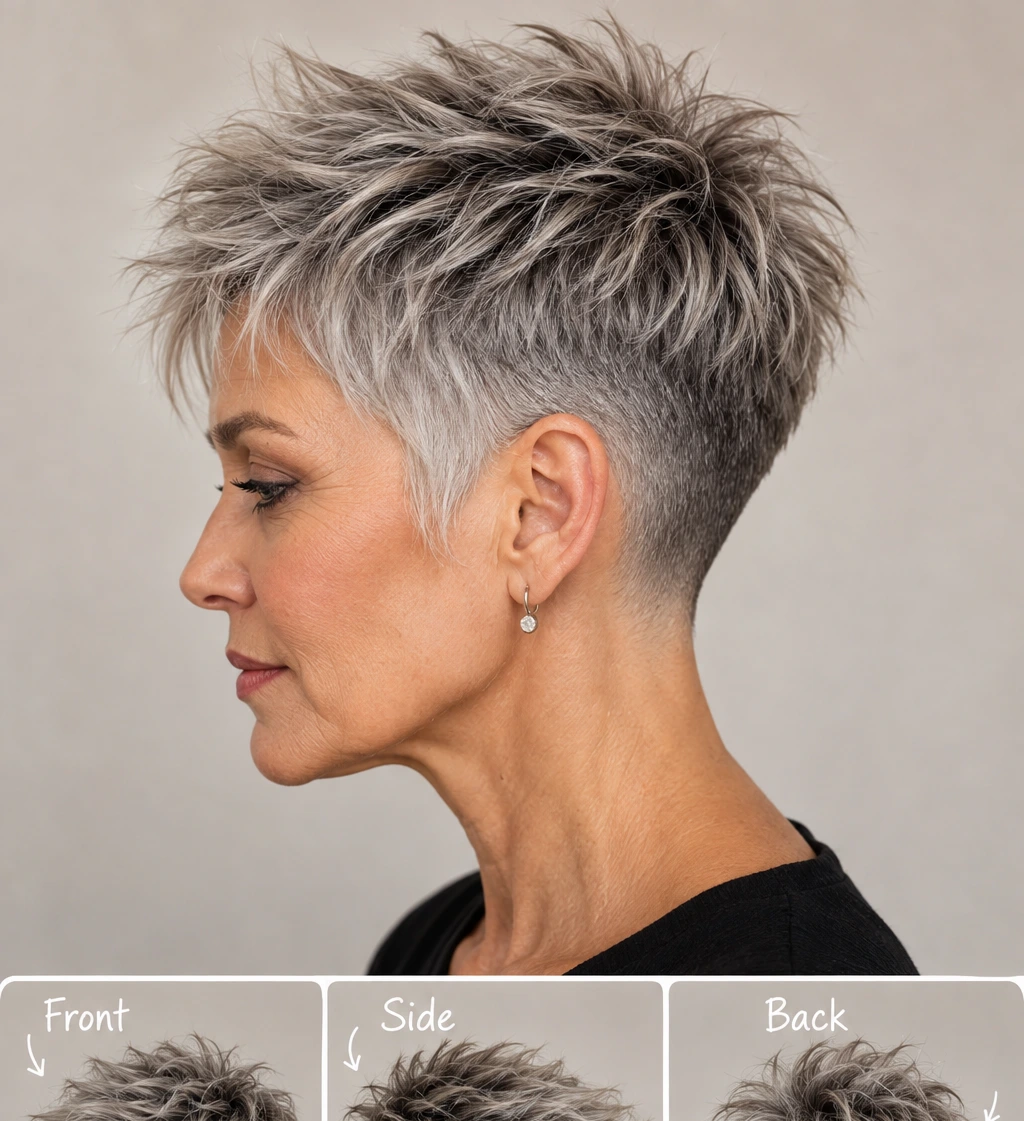 Woman with an edgy undercut spiky pixie haircut