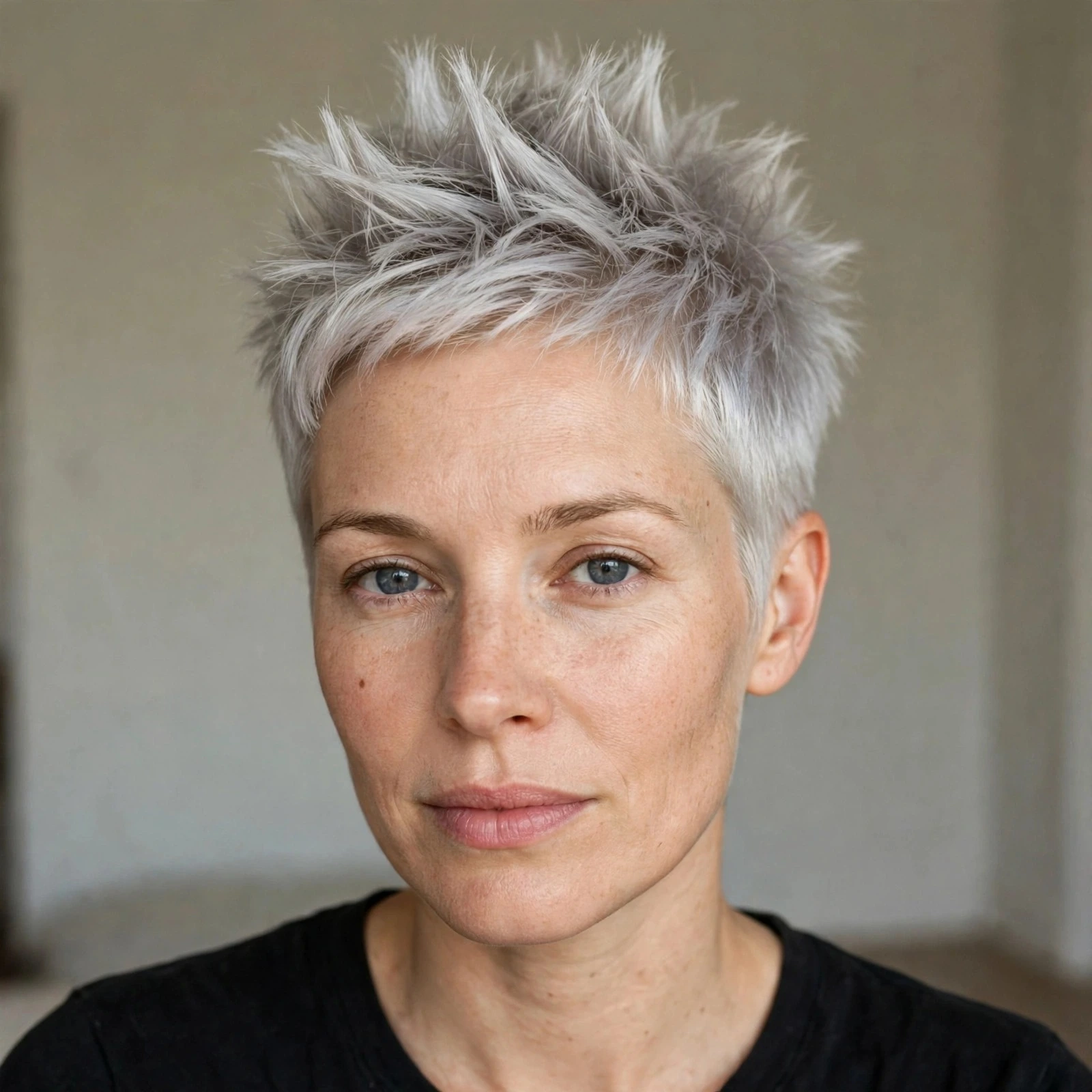 Woman with a high volume spiky pixie on top