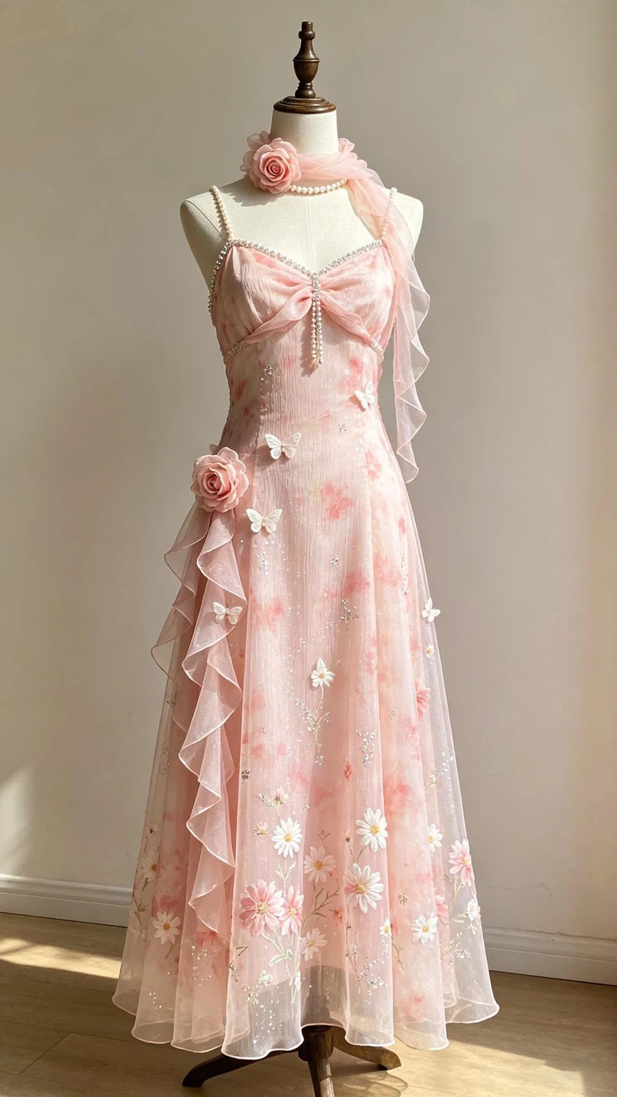 Lizzy McAlpine concert outfit: pink floral slip dress with roses