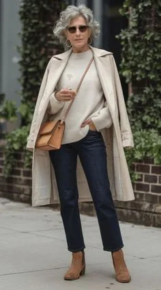NYC fall outfit: cream coat with dark jeans and ankle boots