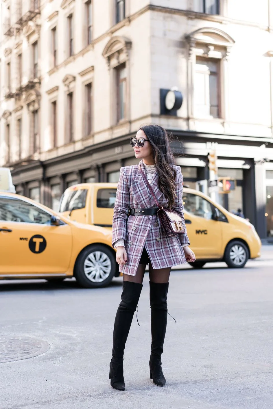 NYC fall outfit: tweed blazer and shorts suit street style