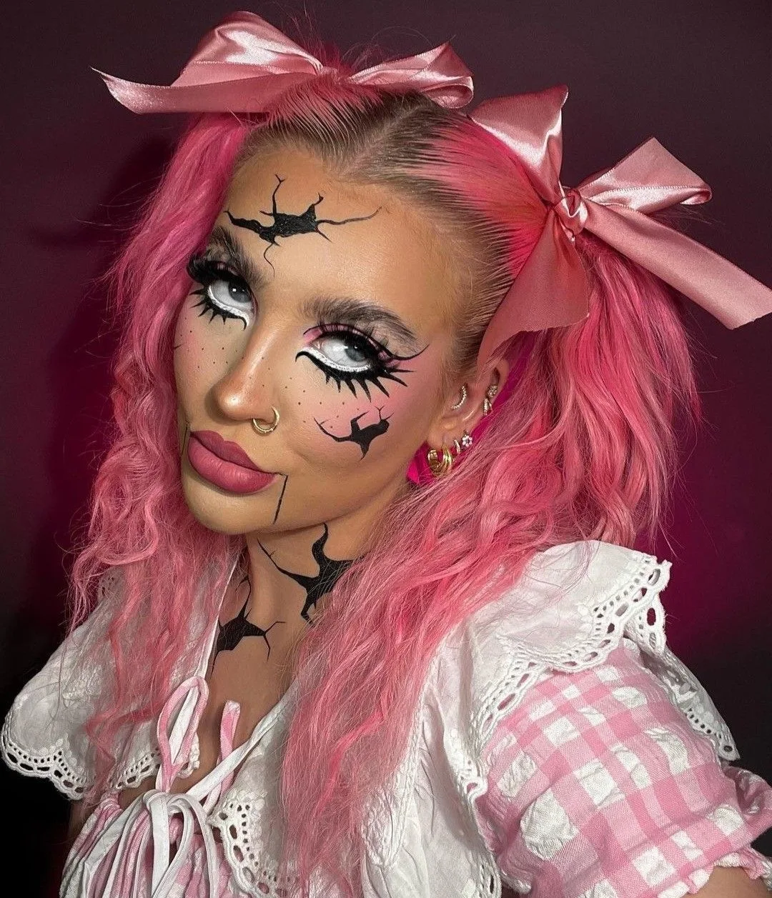 Pink hair halloween costume: pink pigtails with pink dress