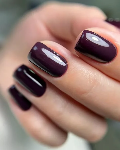 Plum fall nails: classic glossy plum almond manicure
