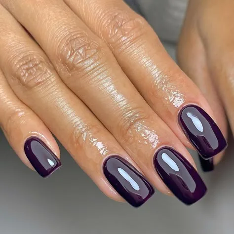 Plum fall nails: deep plum glossy nails in natural light