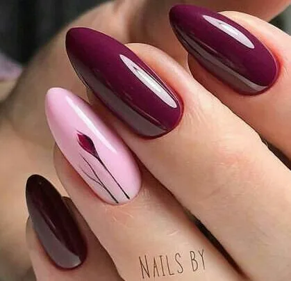 Plum fall nails: wine plum long almond nails