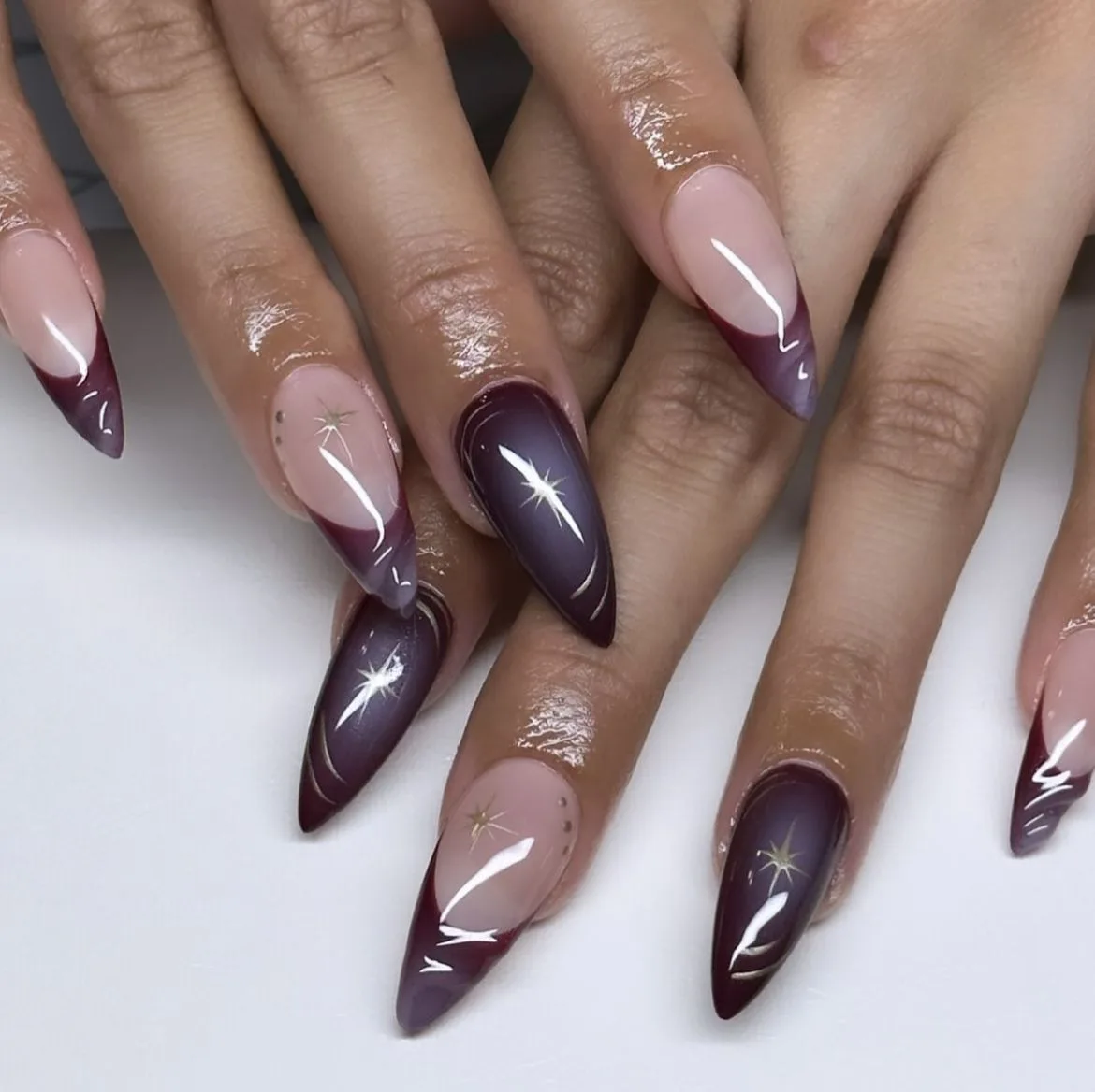 Plum fall nails: plum and nude two-tone nails