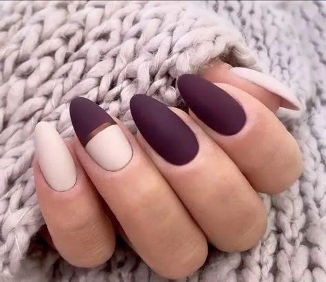 Plum fall nails: matte plum nails with nude half moons