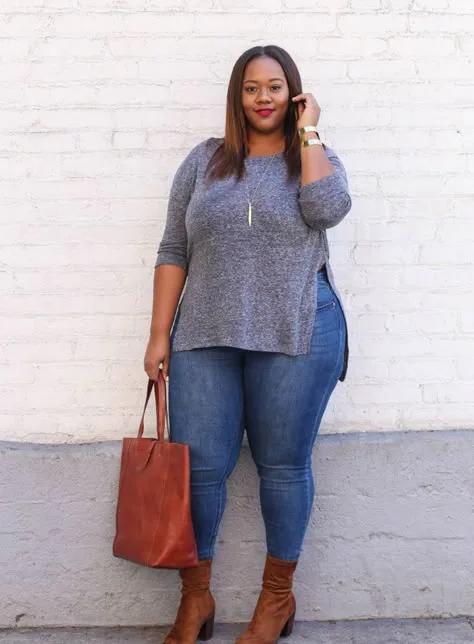 Plus size mom outfit: red off shoulder top with ripped jeans