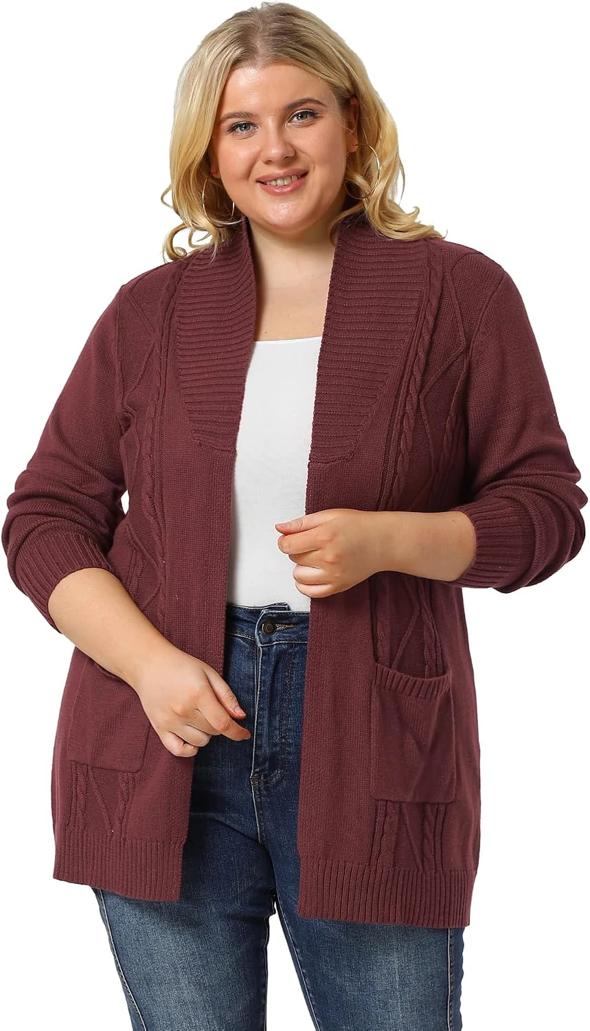 Burgundy knit cardigan with white top winter outfit