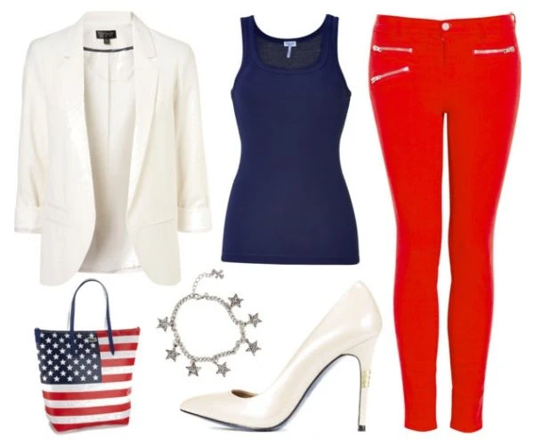 Veterans Day business casual outfit: navy blazer with white shirt and jeans on curvy woman