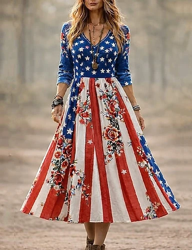 Veterans day outfit: floral American flag maxi dress