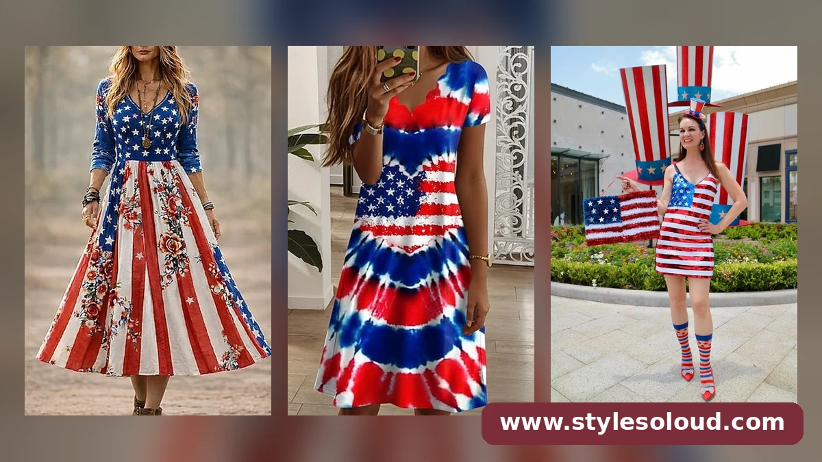 Veterans Day outfits for women: three patriotic red white and blue looks