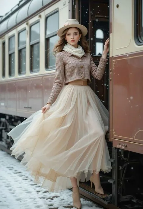 Winter date night outfit: tulle skirt and knit top at vintage train