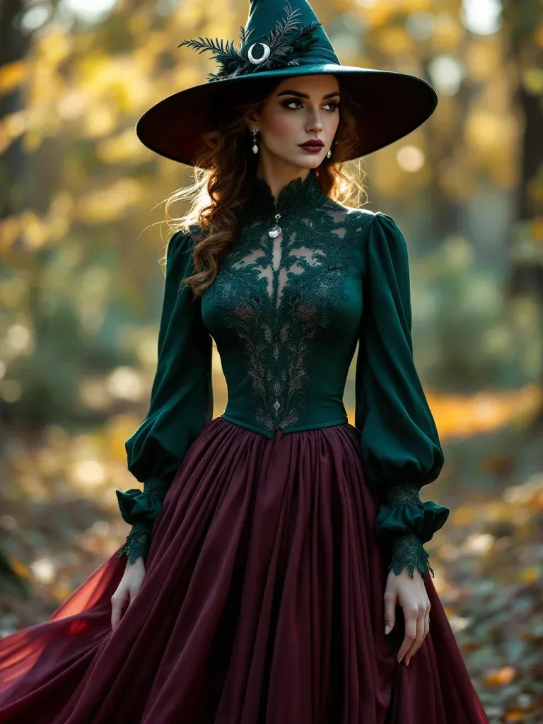 Plus size witchy fall outfit: corset top with witch hat